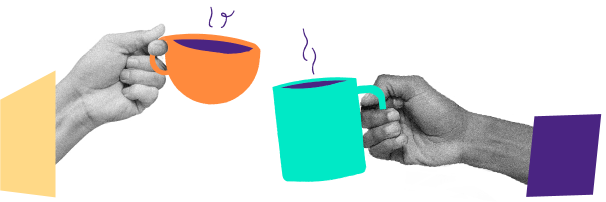 Deux mains face à face tenant une tasse de café