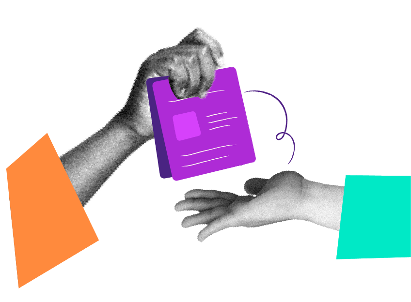 Des mains qui se passent un dossier